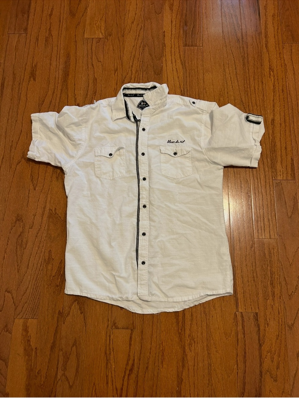 Blanc du Nil Premium White Short Sleeve Button Down Shirt L Lightweight